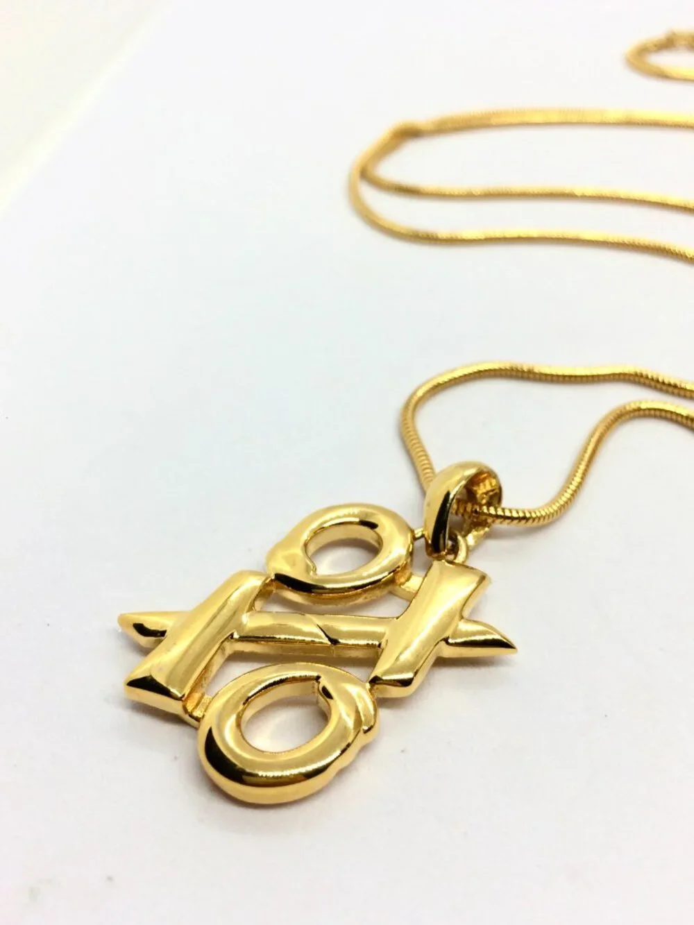 VINTAGE ANNE KLEIN Necklace Gold Tone XO Pendant Long Snake Chain